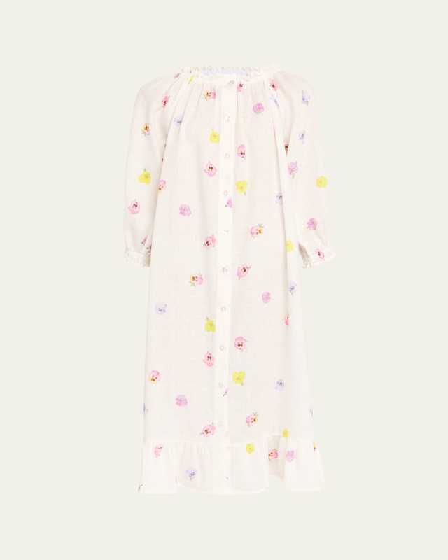 Pansy-Print Linen Loungewear Midi Dress
